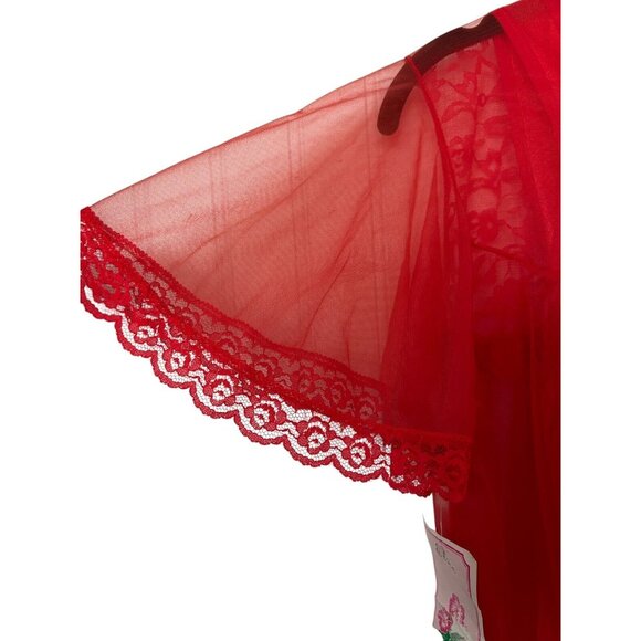 VTG Elsie of Miami Lingerie Red Sheer Lace Top Tie Peignoir Robe 1960's Sz L NWT - Picture 3 of 5